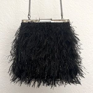 Black Faux Feather Evening Bag with Sparkles
